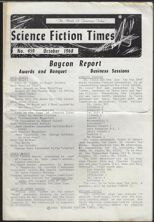 Image for SCIENCE FICTION TIMES: No. 459, October, Oct. 1968 SCIENCE FICTION TIMES: No. 459, October, Oct. 1968
