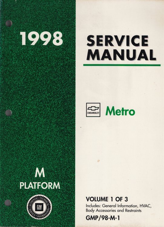 1998 M Platform - Chevrolet [Geo] Metro Service Manual (Volume 1 Only)