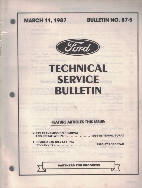 1987 Ford Technical Service Bulletin: Bulletin No. 87-5; March 11, 1987