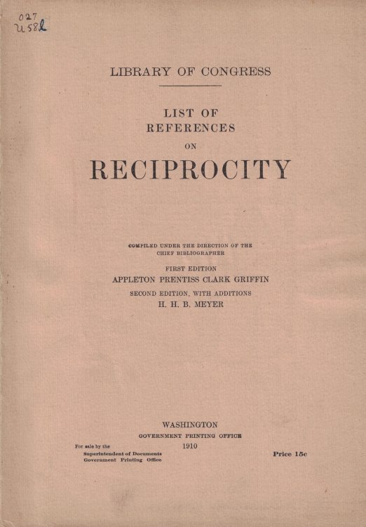 List of References on Reciprocity (Library of Congress)