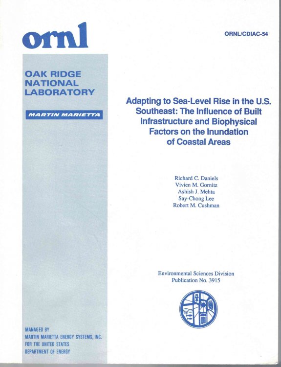 Image for Adapting to Sea-Level Rise in the U.S. Southeast: The Influence of Built Infrastructure and Biophysical Factors on the Inundation of Coastal Areas (Environmental Sciences Division Publication No. 3915) Adapting to Sea-Level Rise in the U.S. Southeast: The Influence of Built Infrastructure and Biophysical Factors on the Inundation of Coastal Areas (Environmental Sciences Division Publication No. 3915)