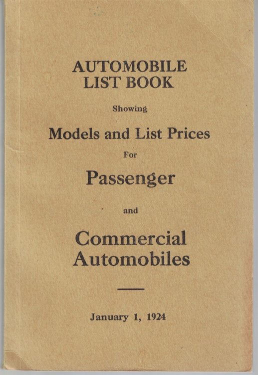 Automobile List Book, Showing Models and List Prices for Passenger and Commercial Automobiles: January 1, 1924