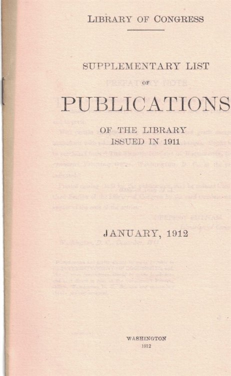 Library of Congress. Supplementary List of References of Publications of the Library Issued in 1911