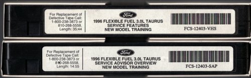 [Lot of 2] Ford 1996 Flexible Fuel 3.0L Taurus New Model Training service/repair tapes. Includes: 1) Service Features; and 2) Service Advisor Overview [VHS]