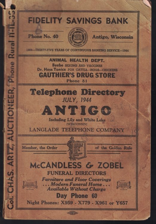 Telephone Directory for Antigo, July, 1944 [Wisconsin]