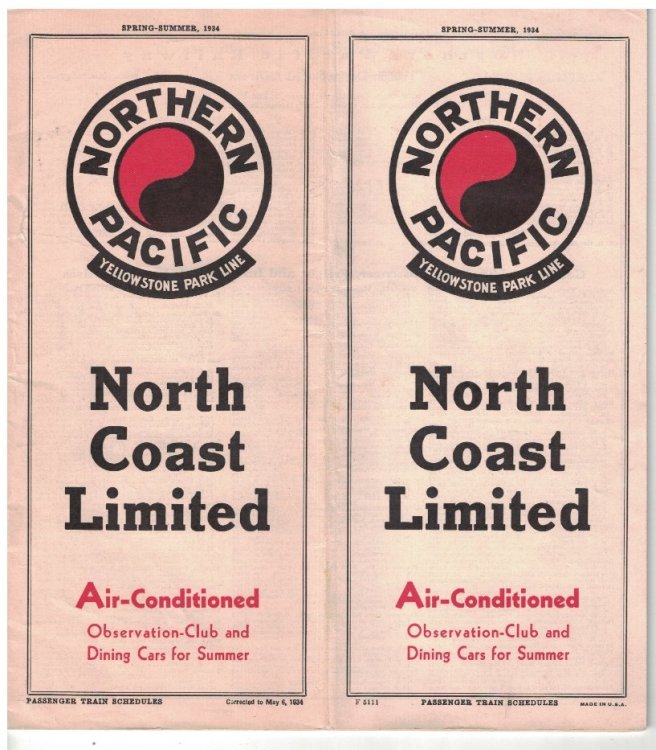 Northern Pacific Yellowstone Park Line Time Tables: Spring-Summer, 1934 [Railway Timetables]