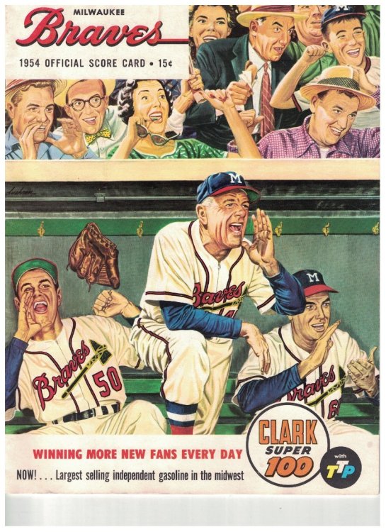 Milwaukee Braves 1954 Official Score Card [Hank Aaron's rookie year]