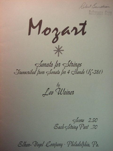 Sonata for Strings (Transcribed from Sonata for Four Hand K-381)