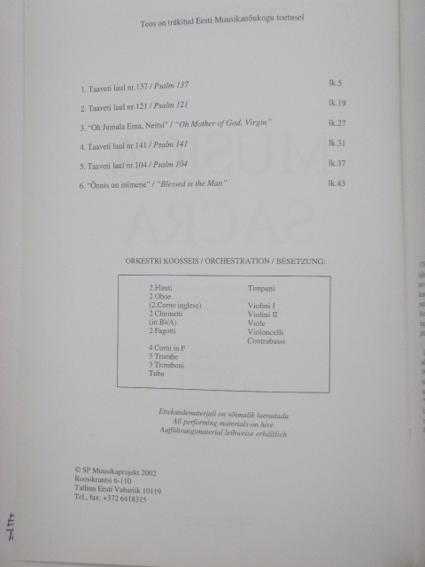 Musica Sacra (Six religious songs for Orchestra)
