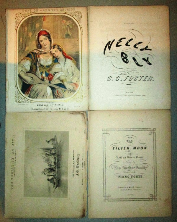 Image for Four Fascinating Pieces of Mid-Nineteen Century Pieces of Sheet Music: Nelly Bly, Silver Moon, Burial of De Soto, Hope On Four Fascinating Pieces of Mid-Nineteen Century Pieces of Sheet Music: Nelly Bly, Silver Moon, Burial of De Soto, Hope On