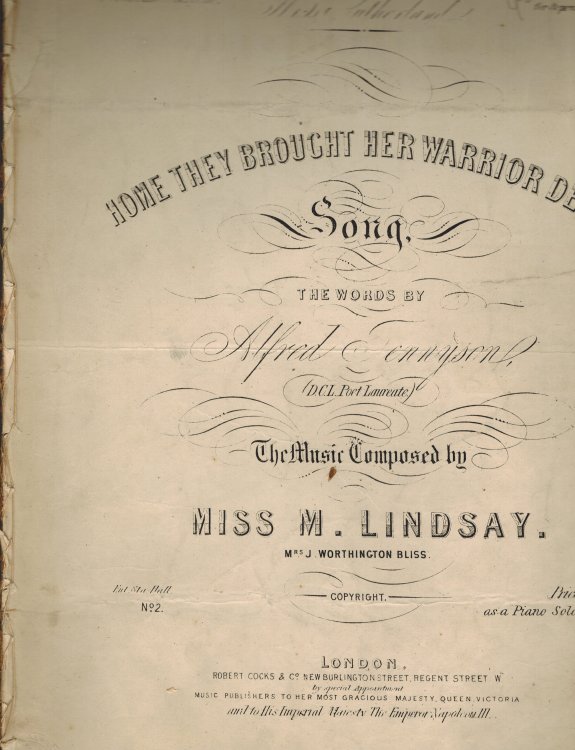 Image for Home They Brought Her Warrior Dead Song - Vintage Sheet Music Home They Brought Her Warrior Dead Song - Vintage Sheet Music