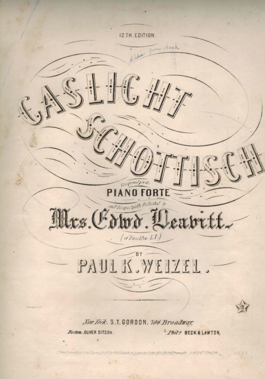 Image for Gaslight Schottisch dedicated to Mrs. Edward Dearbitt - Vintage Sheet Music Gaslight Schottisch dedicated to Mrs. Edward Dearbitt - Vintage Sheet Music