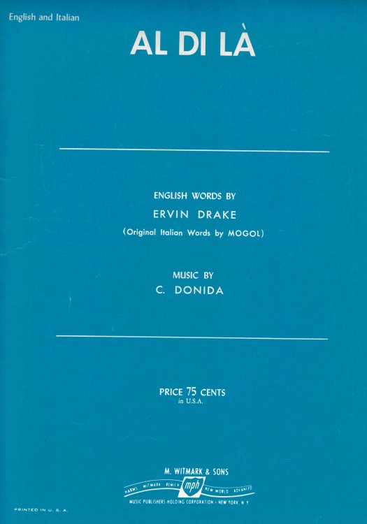 Image for Al Di La - Sheet Music in English and Italian Al Di La - Sheet Music in English and Italian
