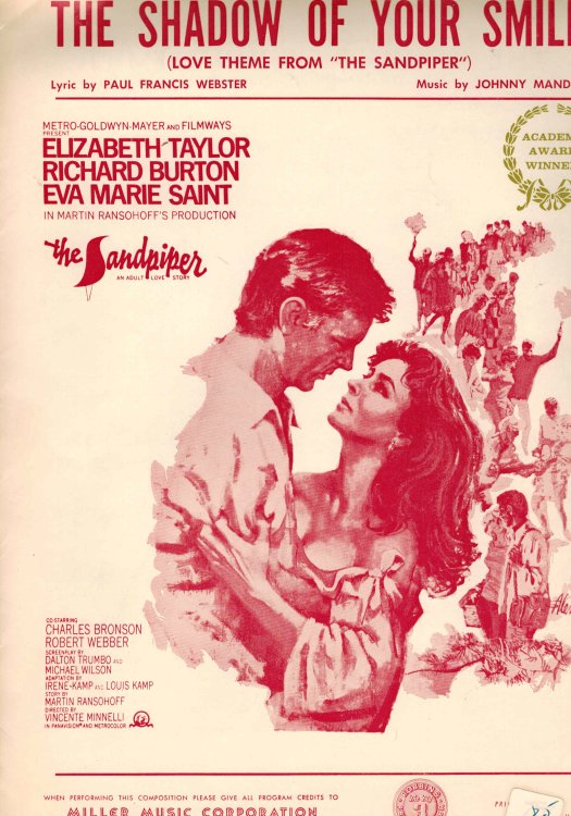 Image for Shadow of Your Smile ( Love Theme from the Sandpiper ) Sheet Music Elizabeth Taylor Richard Burton Cover Shadow of Your Smile ( Love Theme from the Sandpiper ) Sheet Music Elizabeth Taylor Richard Burton Cover