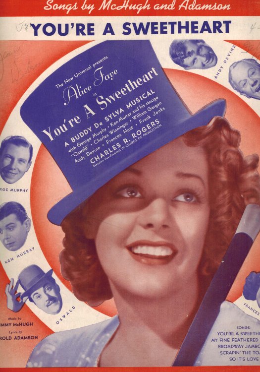 Image for You're a Sweetheart - Vintage Sheet Music Alice Faye Cover You're a Sweetheart - Vintage Sheet Music Alice Faye Cover