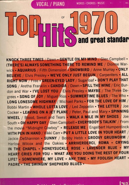 Image for Top Hits of 1970 and Great Standards - Vocal Piano - Words Chords Music Top Hits of 1970 and Great Standards - Vocal Piano - Words Chords Music