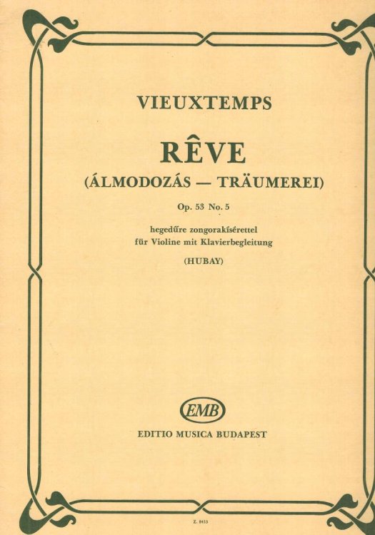 Image for Reve - Almodozas - Traumerei Op 53 No 5 for Piano and Violin Reve - Almodozas - Traumerei Op 53 No 5 for Piano and Violin