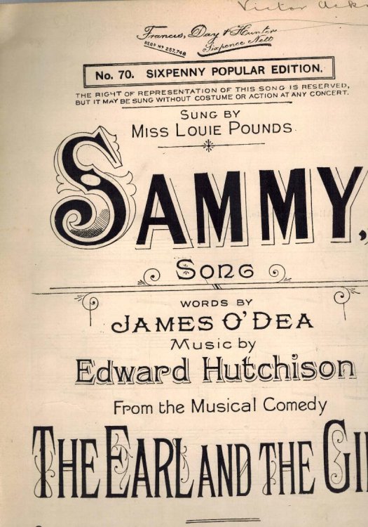 Image for Sammy : from the Musical Comdey The Earl and the Girl - Vintage Sheet Music - as Sung By Miss Louie Pounds Sammy : from the Musical Comdey The Earl and the Girl - Vintage Sheet Music - as Sung By Miss Louie Pounds