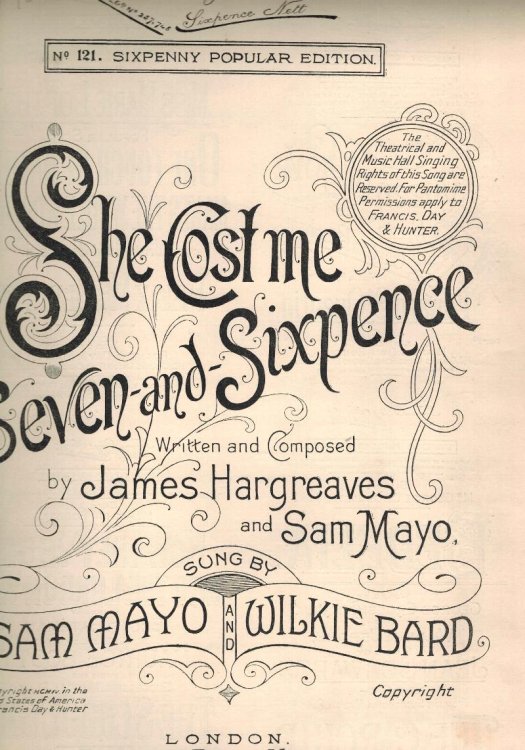 Image for She Cost Me Seven and Sixpence - Vintage Sheet Music - as Sung by Mayo, Sam ; Bard, Wilkie She Cost Me Seven and Sixpence - Vintage Sheet Music - as Sung by Mayo, Sam ; Bard, Wilkie