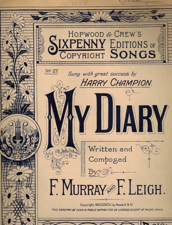 Image for My Diary - Vintage Sheet Music - as Sung By Champion, Harry My Diary - Vintage Sheet Music - as Sung By Champion, Harry
