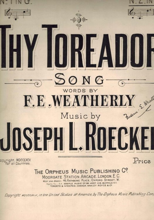 Image for Thy Toreador Song - Vintage Sheet Music Thy Toreador Song - Vintage Sheet Music