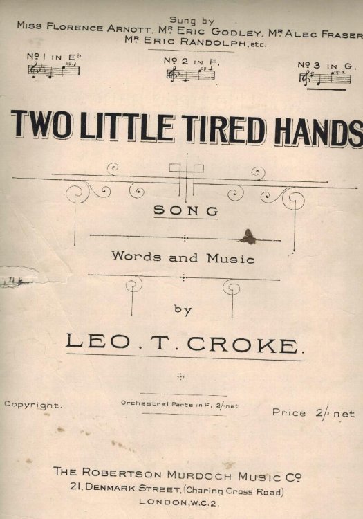 Two Little Tired Hands - Vintage Sheet Music