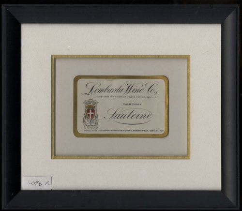 Image for LOMBARDA WINE CO. CALIFORNIA SAUTERNE. LABEL FRAMED LOMBARDA WINE CO. CALIFORNIA SAUTERNE. LABEL FRAMED