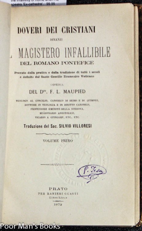 Image for DOVERI DEI CRISTIANI DINANZI AL MAGISTERO INFALLIBILE DEL ROMANO PONTIFICE DOVERI DEI CRISTIANI DINANZI AL MAGISTERO INFALLIBILE DEL ROMANO PONTIFICE