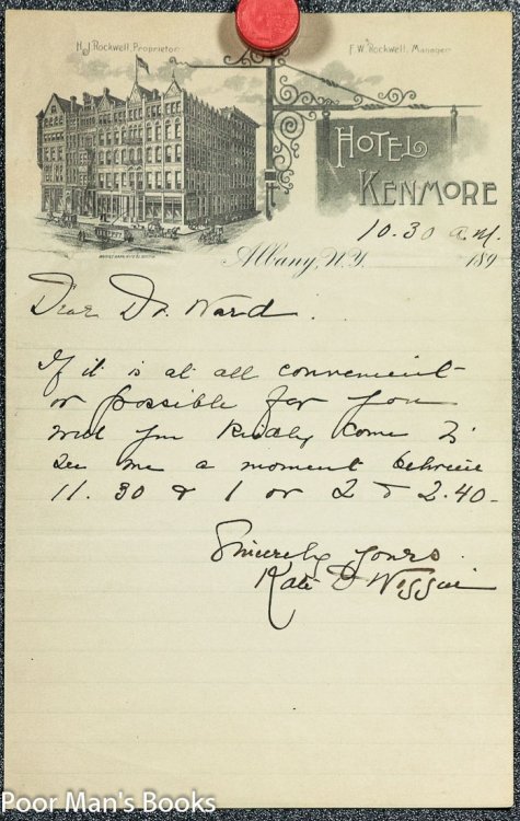 Image for KATE DOUGLAS WIGGIN. ANS. AUTOGRAPH NOTE SIGNED CIRCA 1880 KATE DOUGLAS WIGGIN. ANS. AUTOGRAPH NOTE SIGNED CIRCA 1880