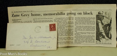 ZANE GREY. SIGNED CARD. 4 7/8 X 3 5/8 . IN ORIGINAL ENVELOPE 1929