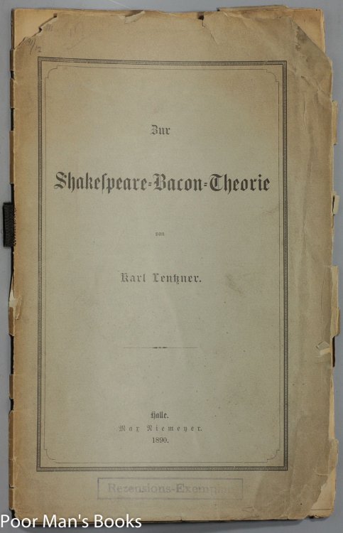 Image for ZUR SHAKESPEARE BACON THEORIE ZUR SHAKESPEARE BACON THEORIE