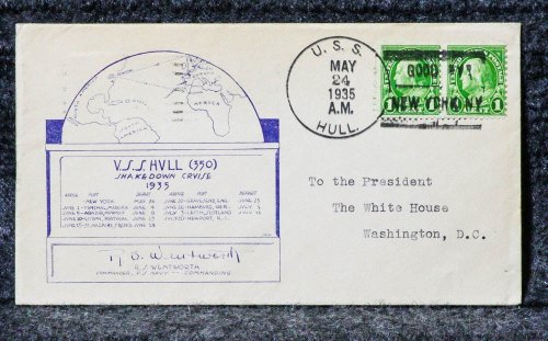 Image for USS HULL NAVAL CACHET ADDRESSED TO FRANKLIN D ROOSEVELT FROM HIS STAMP COLLECTION -SHAKEDOWN CRUISE-LOST 1944 OFF LUZON USS HULL NAVAL CACHET ADDRESSED TO FRANKLIN D ROOSEVELT FROM HIS STAMP COLLECTION -SHAKEDOWN CRUISE-LOST 1944 OFF LUZON