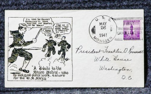 Image for USS MONSSEN NAVAL CACHET ADDRESSED TO FRANKLIN D ROOSEVELT FROM HIS STAMP COLLECTION USS MONSSEN NAVAL CACHET ADDRESSED TO FRANKLIN D ROOSEVELT FROM HIS STAMP COLLECTION