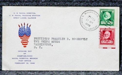 Image for NAVAL HOSPITAL REESTABLISHED CACHET ADDRESSED TO FRANKLIN D ROOSEVELT FROM HIS STAMP COLLECTION NAVAL HOSPITAL REESTABLISHED CACHET ADDRESSED TO FRANKLIN D ROOSEVELT FROM HIS STAMP COLLECTION