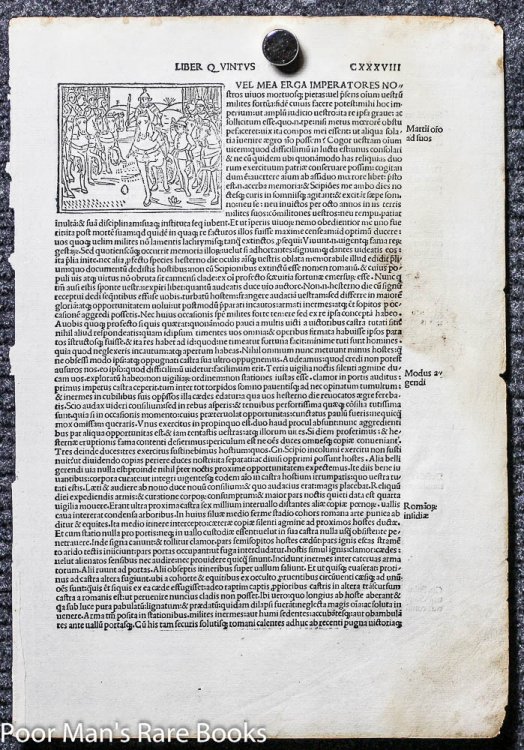 1495 INCUNABLE LEAF LIVIUS TITUS. HISTORIAEROMANAE DECADES. LEAF 138 WITH WOODCUT. VENICE PHILPPUS PINCIUS FOR LUCABTONIO GIUNTA