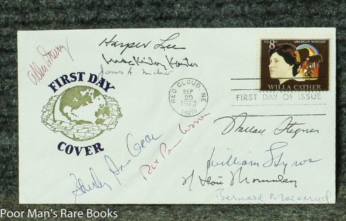 Image for AMERICAN AUTHORS - WILLA CATHER FIRST DAY COVER SIGNED. HARPER LEE, JAMES MITCHENER, ROBERT PENN WARREN, WALLACE STEGNER, ALLEN DRURY AMERICAN AUTHORS - WILLA CATHER FIRST DAY COVER SIGNED. HARPER LEE, JAMES MITCHENER, ROBERT PENN WARREN, WALLACE STEGNER, ALLEN DRURY