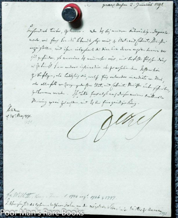 Image for Friedrich Wilhelm I I King Of Prussia. 1 Piece. Letter Signed. Potsdam, 1791. Friedrich Wilhelm I I King Of Prussia. 1 Piece. Letter Signed. Potsdam, 1791.