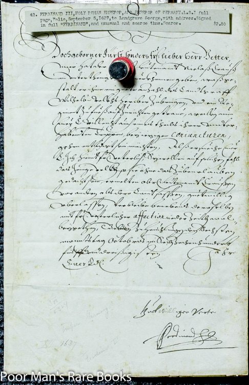 Image for Ferdinand Iii, Document Signed. 5 September, 1627.1 Piece. Folio, Docketed. Ferdinand Iii, Document Signed. 5 September, 1627.1 Piece. Folio, Docketed.