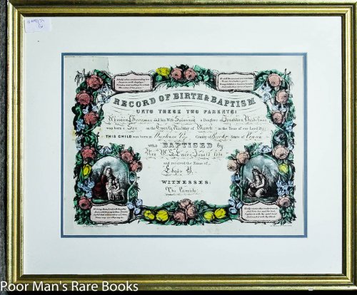 Image for Framed Lithograph Record Of Birth And Baptism Currier & Ives Lbc Framed Lithograph Record Of Birth And Baptism Currier & Ives Lbc