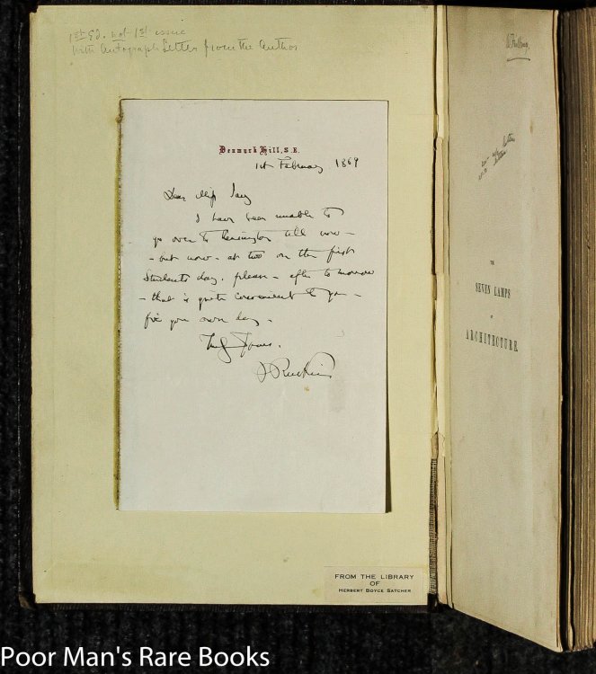 Seven Lamps Of Architecture [ 1st Ed, 1st Issue, Ruskin Signed Letter]36763