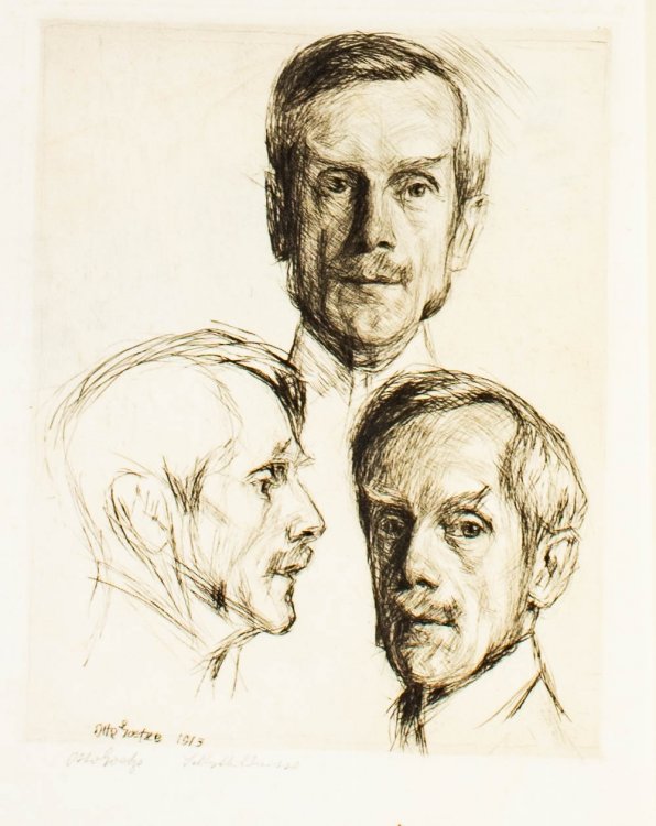 Image for Etching Pencil Signed And Titled By Otto Goetz. Three Heads 11 Etching Pencil Signed And Titled By Otto Goetz. Three Heads 11