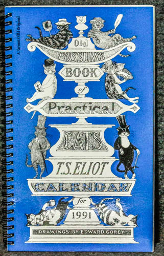 Image for Old Possum's Book Of Practical Cats Calendar 1991 Signed By Gorey. Blue Cover Old Possum's Book Of Practical Cats Calendar 1991 Signed By Gorey. Blue Cover