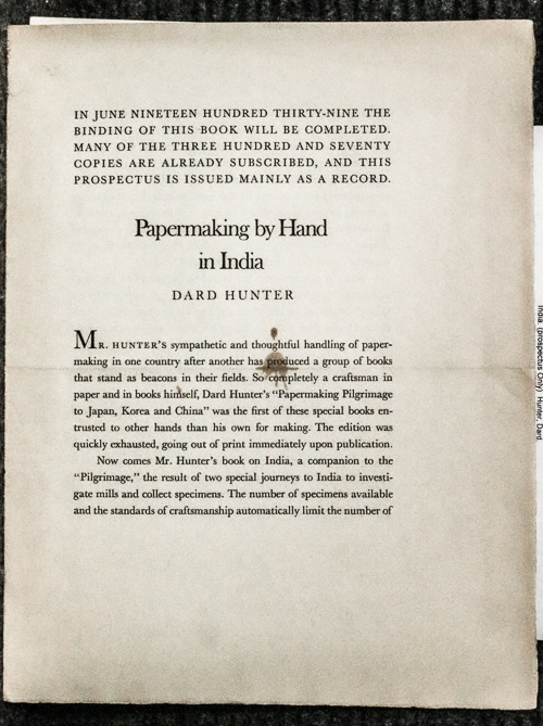 Image for Papermaking By Hand In India. (prospectus Only) Papermaking By Hand In India. (prospectus Only)