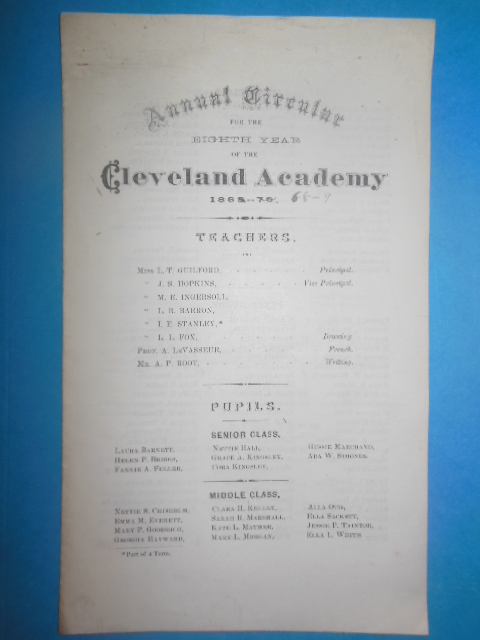 Annual Circular for the Eighth Year of the Cleveland Academy 1869-70