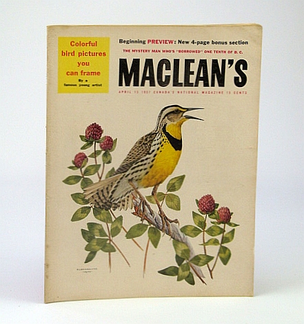 Image for Maclean's, Canada's National Magazine, April (Apr.) 13, 1957: Axel Wenner-Gren's Plans for British Columbia / The Art of Fenwick Lansdowne / Louis B. Mayer / Maple Leafs Kid Line Maclean's, Canada's National Magazine, April (Apr.) 13, 1957: Axel Wenner-Gren's Plans for British Columbia / The Art of Fenwick Lansdowne / Louis B. Mayer / Maple Leafs Kid Line