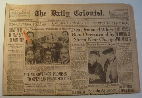 Image for The Daily Colonist, Sunday June 24, 1934, Victoria, British Columbia Newspaper The Daily Colonist, Sunday June 24, 1934, Victoria, British Columbia Newspaper