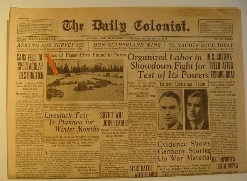 Image for The Daily Colonist, Saturday September 15, 1934, Victoria, British Columbia Newspaper The Daily Colonist, Saturday September 15, 1934, Victoria, British Columbia Newspaper