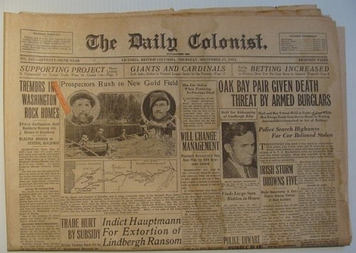 Image for The Daily Colonist, Thursday September 27, 1934, Victoria, British Columbia Newspaper The Daily Colonist, Thursday September 27, 1934, Victoria, British Columbia Newspaper