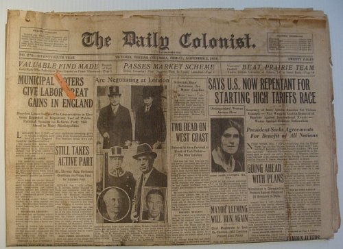 Image for The Daily Colonist, Friday November 2, 1934, Victoria, British Columbia Newspaper The Daily Colonist, Friday November 2, 1934, Victoria, British Columbia Newspaper