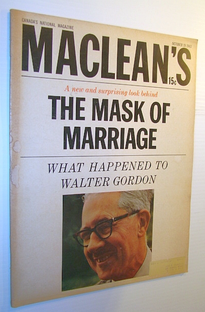 Image for Maclean's Magazine, October 19, 1963 - Walter Gordon Cover Photo Maclean's Magazine, October 19, 1963 - Walter Gordon Cover Photo